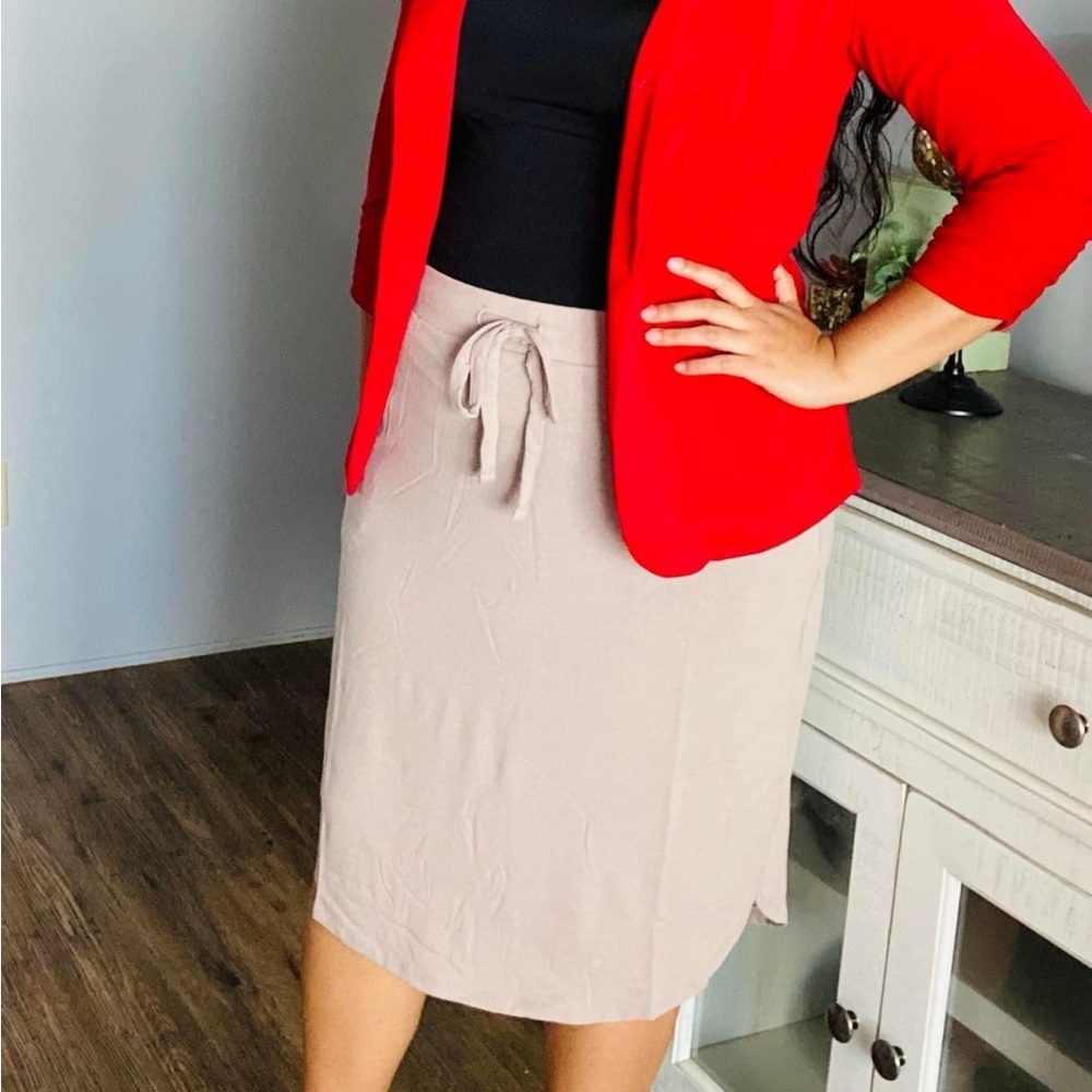Zenana Tan Midi drawstring Skirt
